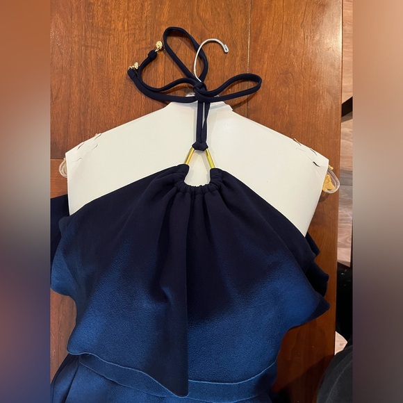 Navy TrinaTurk jumpsuit with gold hardware.  Crepe fabric only worn once. - Picture 3 of 3